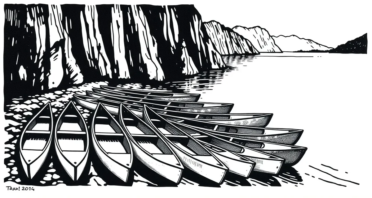 Canoës sur les berges de l'Ardèche