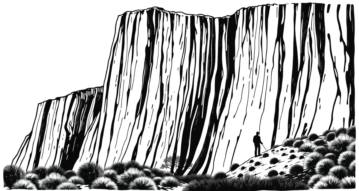 Vue large d'une falaise d'escalade en Ardèche