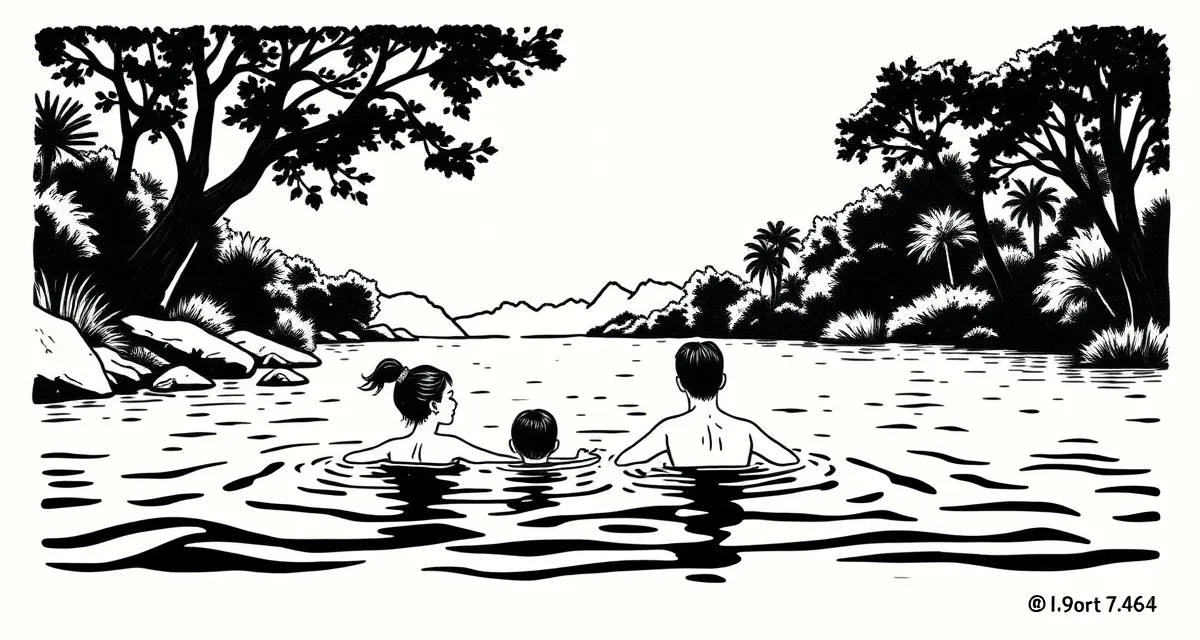 Famille se rafraîchissant dans la rivière