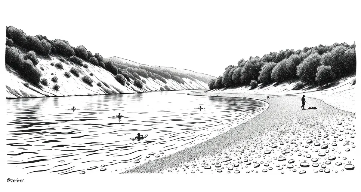 Plage de galets sur la Cèze